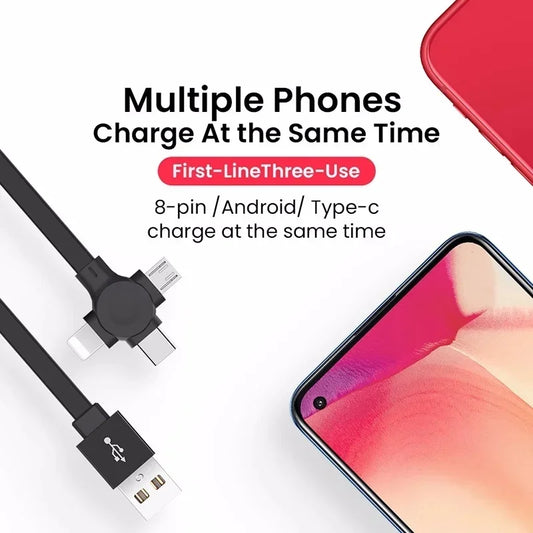 3 in 1 Retractable Multi Charging Cable Cord USB Compatible Iphone Android Type C Phone Holder Mini Portable Fast Charger Car